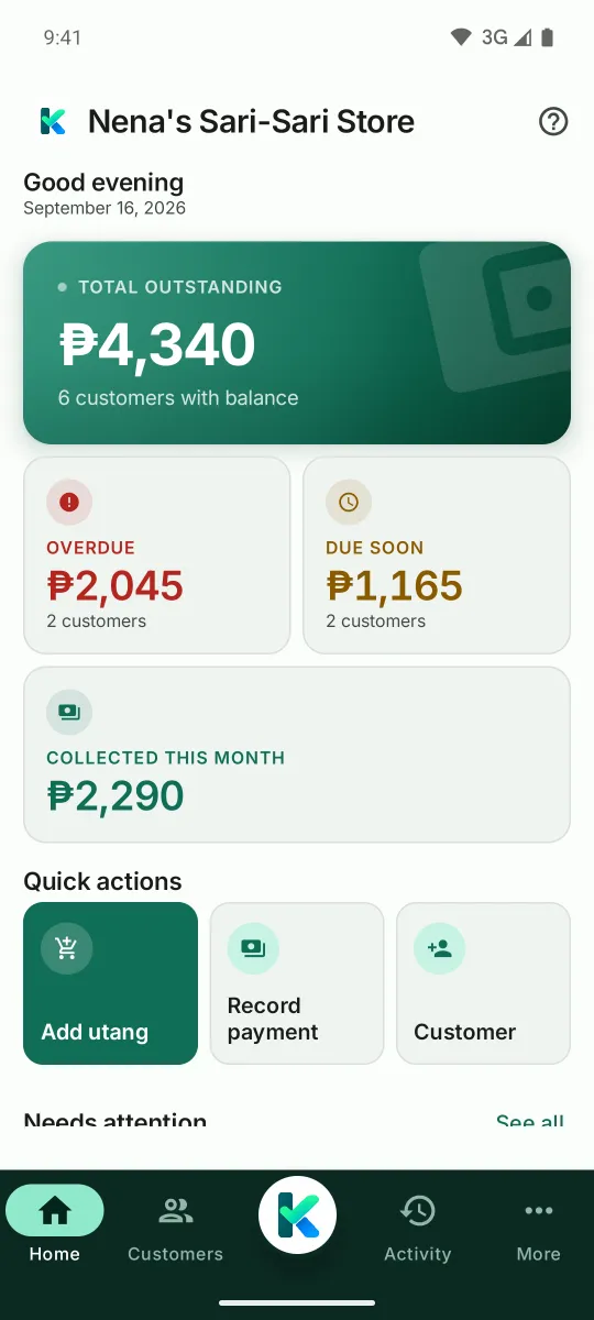 Home: total outstanding, overdue, due soon, at nakolekta ngayong buwan